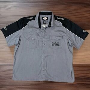 Harley Davidson Shirt Mens 3XL Gray Black Colorblock Motorcycles Biker Mechanic
